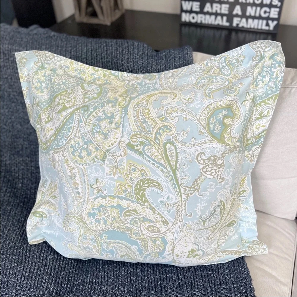 1 Pottery Barn Paisley EURO Pillow Sham Sienna Blue/Green 26” Pattern Cotton HTF - Picture 3 of 7